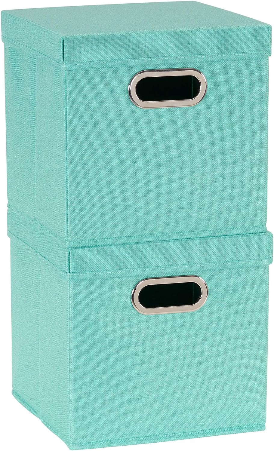 Household Essentials 806-1 Caf Lids and Handles | 2 Pack | Teal Green Linen Cube Bin Storage Set, 2 Count