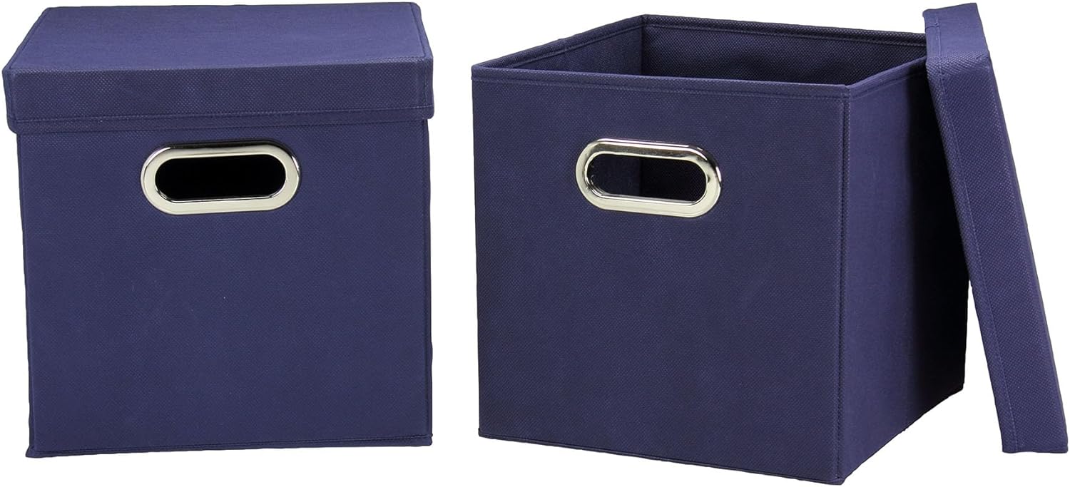 Household Essentials 33-1 Decorative Storage Cube Set with Removable Lids | Navy | 2-Pack