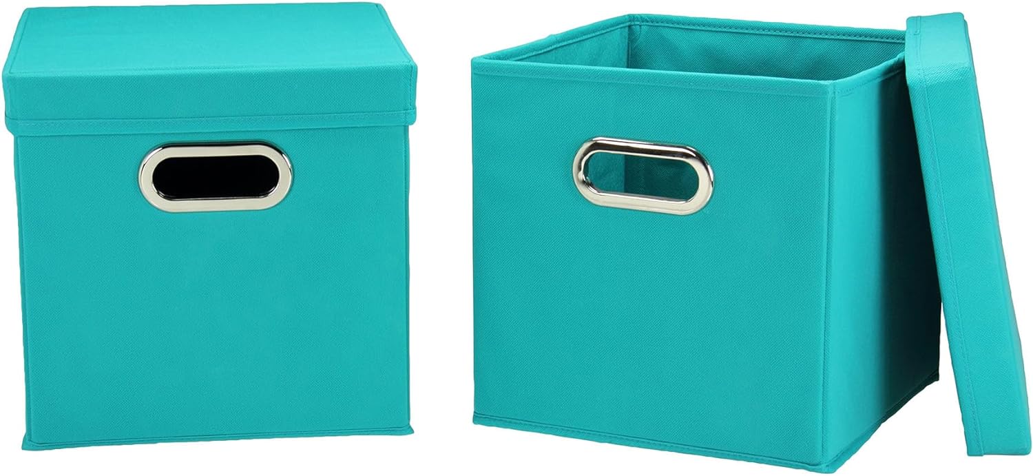 Household Essentials 36-1 Decorative Storage Cube Set with Removable Lids | Aqua | 2-Pack