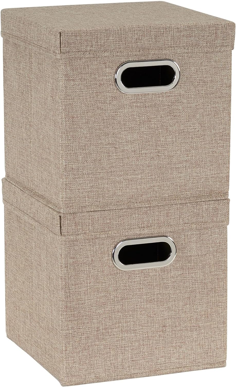 Household Essentials 802-1 Caf Cube Bin Storage Set with Lids and Handles | 2 Pack, Brown Linen