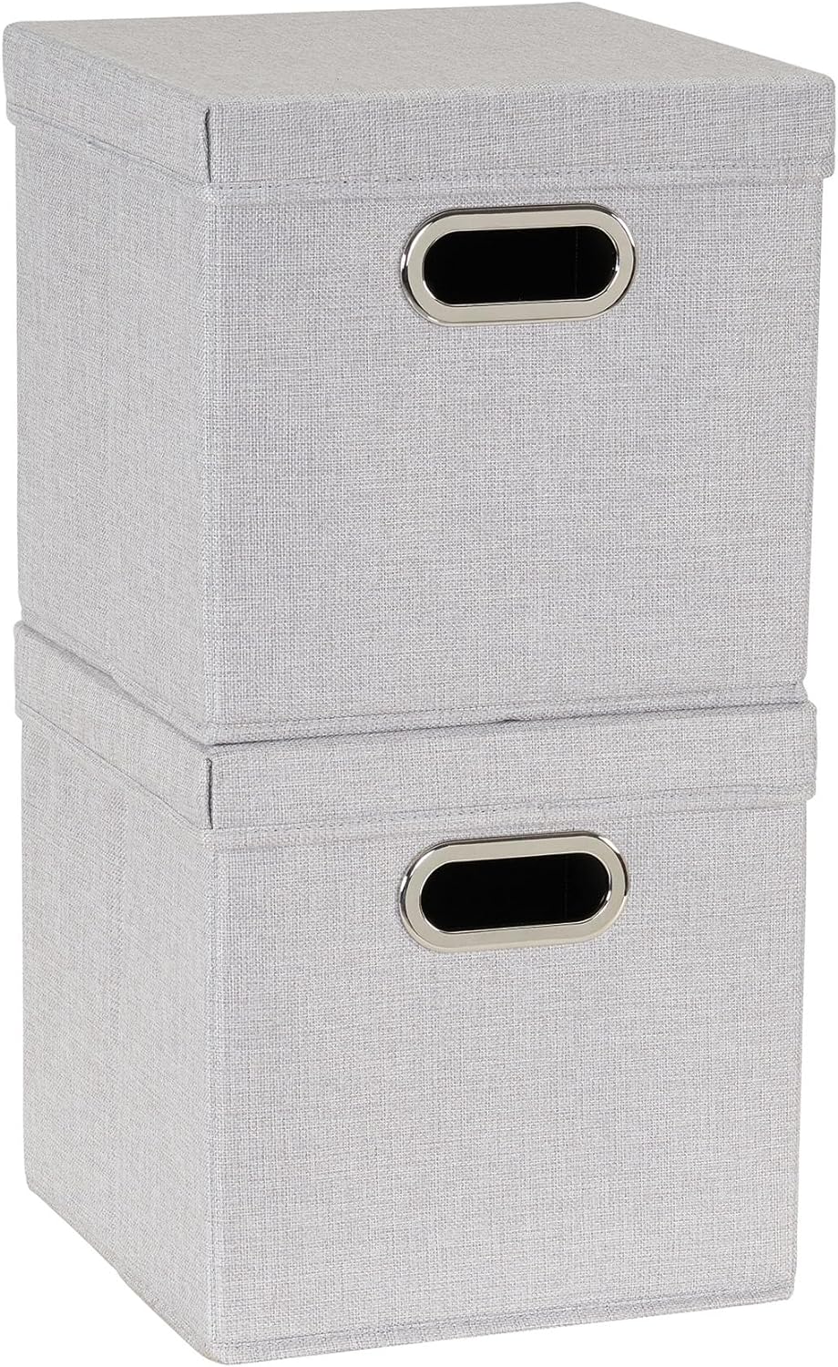 Household Essentials 804-1 Caf Cube Bin Storage Set with Lids and Handles | 2 Pack, Grey Linen