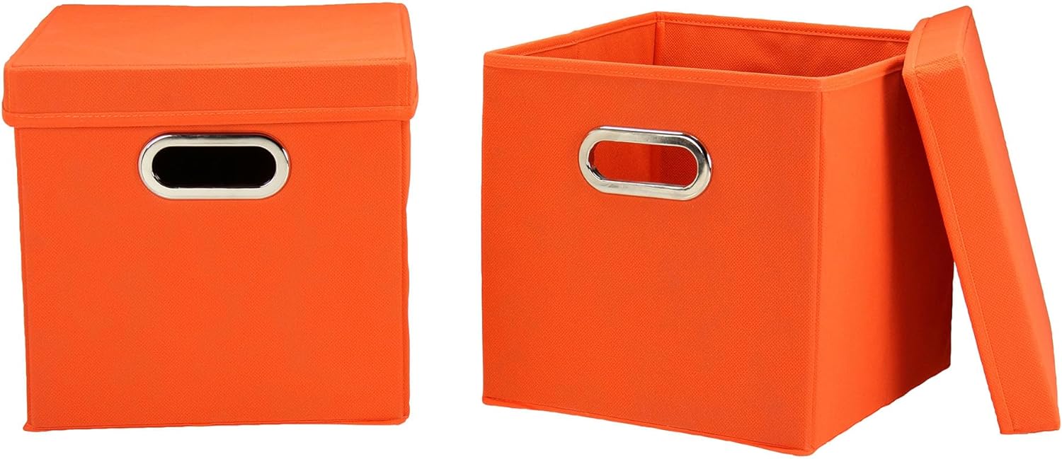 Household Essentials 32-1 Decorative Storage Cube Set with Removable Lids | Orange | 2-Pack