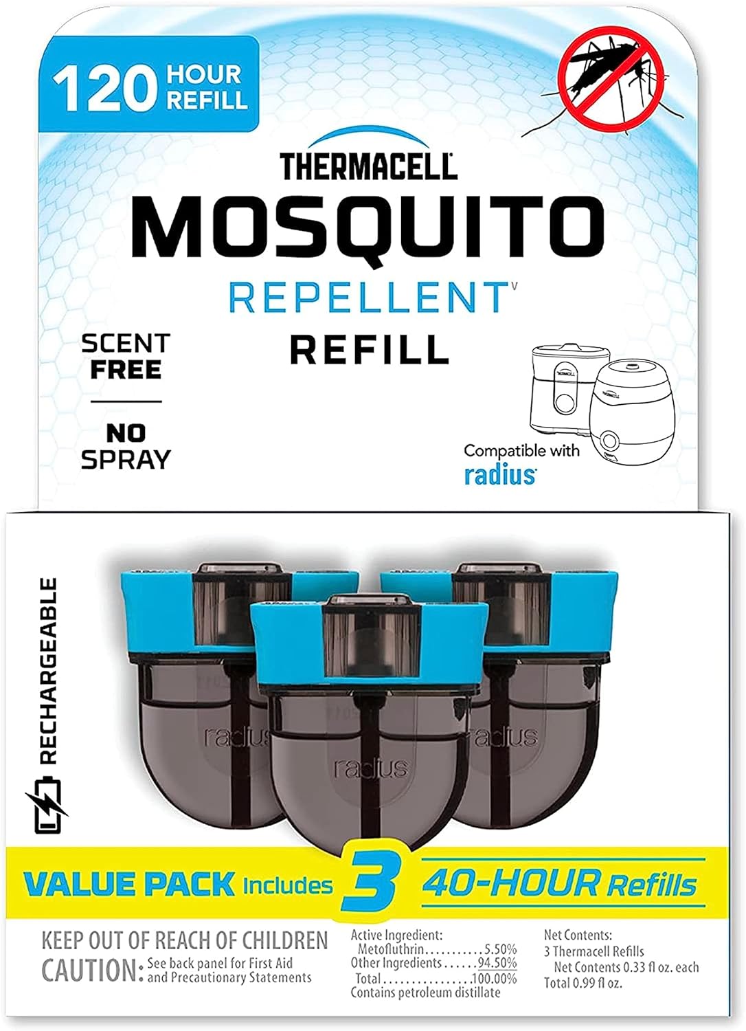 Thermacell Mosquito Rechargeable Repeller Refills; Compatible with Thermacell E-Series & Radius Only; 20 Foot Mosquito Protection Zone; Bug Spray Alternative; Scent Free; No Candle or Flame
