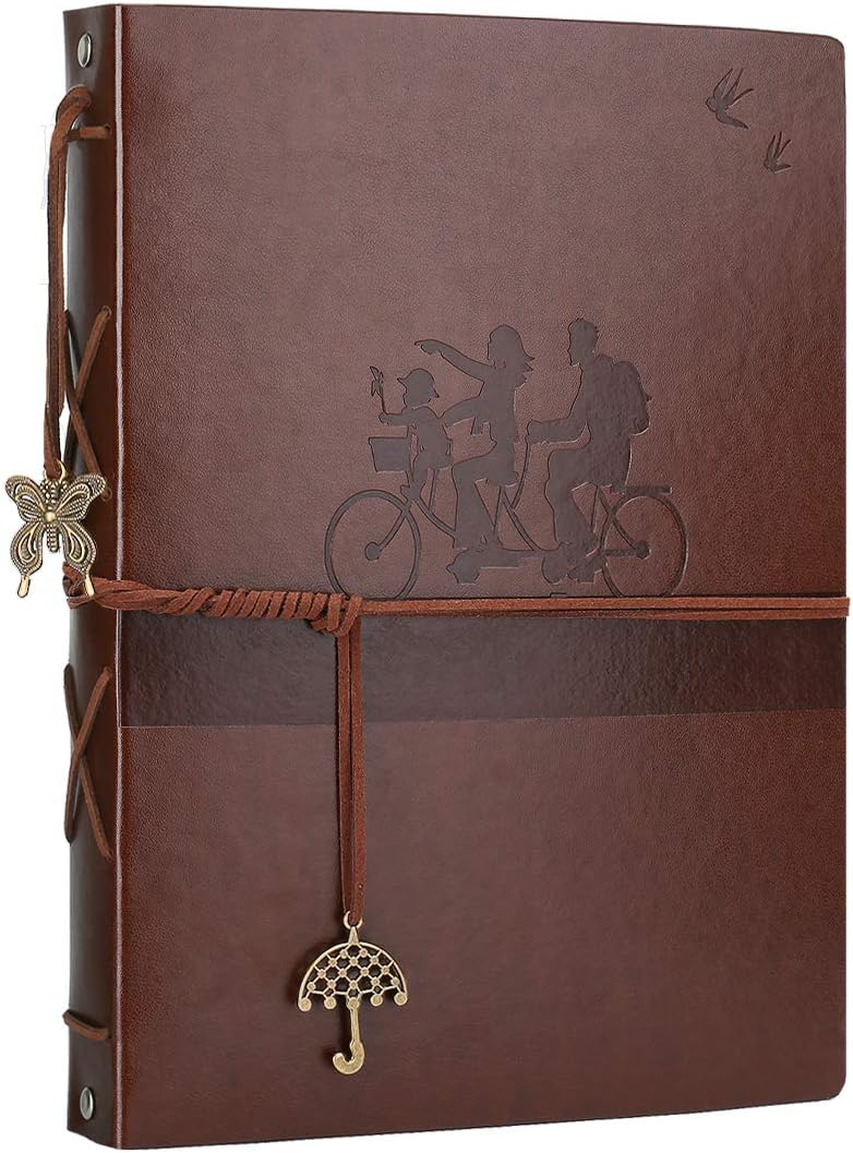 AIOR Leather Scrapbook Album 11 x 8.3 Inches 60 Pages Vintage Photo Album Scrapbook, DIY Memory Book Travel Anniversary Family Album, Best Gifts for Mum Dad Lover Friends (Bicycle)