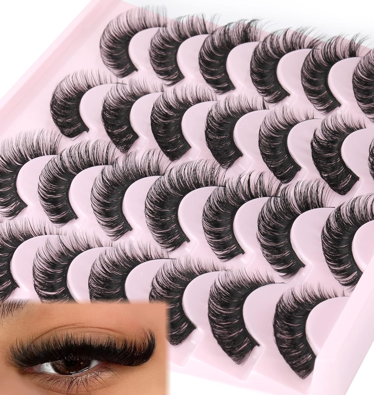 False Eyelashes Russian Strip Lashes Fluffy Fake Eyelashes Extension D Curl Wispy Handmade Soft Reusable 14 Pairs Lashes Pack