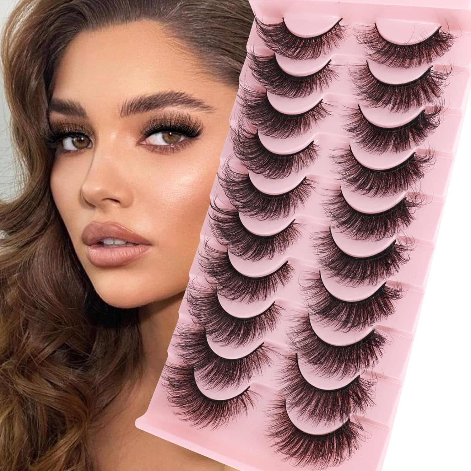 MilyBest Lashes False Eyelashes 10 Pairs Cat Eye Lashes Fluffy Wispy D Curl Volume Pestaas Postizas Bulk Strip Natural Look Lashes Sets Pack Faux Mink Eyelashes