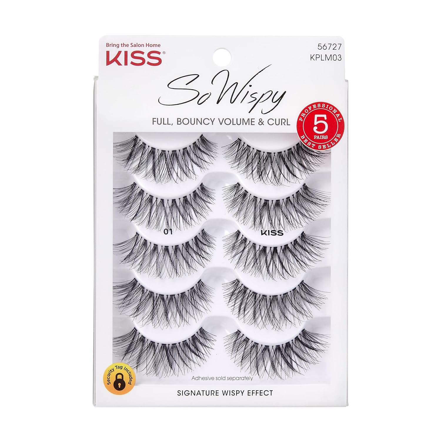 KISS So Wispy, False Eyelashes, Style #01', 14 mm, Includes 5 Pairs Of Lashes, Contact Lens Friendly, Easy to Apply, Reusable Strip Lashes, Multipack