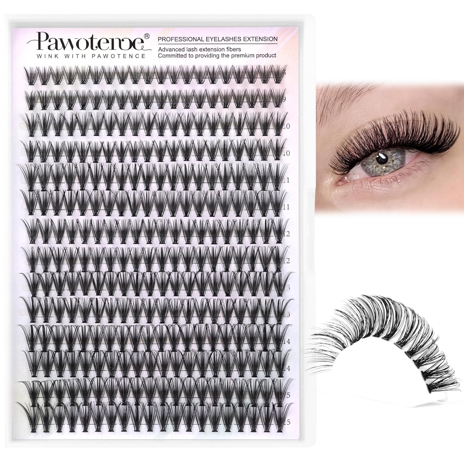 Pawotence Lash Extension 280pcs Individual Lashes Cluster Natural DIY Eyelash Extension Lash Clusters 30D 8-15mm Mix D Curl Eyelash Clusters Extensions Self Application at Home (30D-0.07D-8-15MIX)