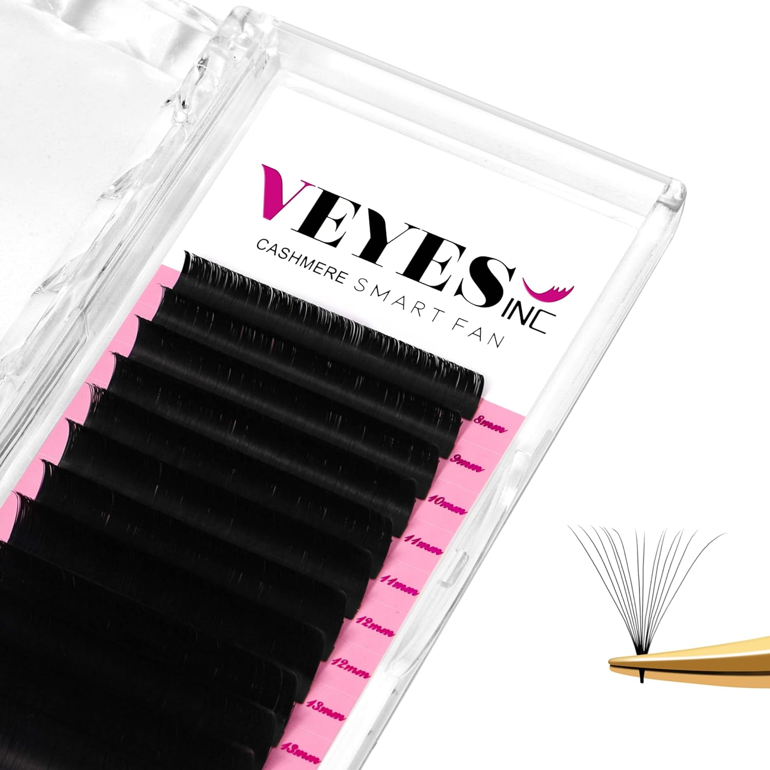 VEYES INC Cashmere Smart Fan Lash Extensions 0.03 0.05 0.07 C/CC/D Curl 8-20mm Mixed & Single Length, Super Matte Black Volume Lashes, Professional Supplies for Lash Techs (0.05 D 8-16mm)