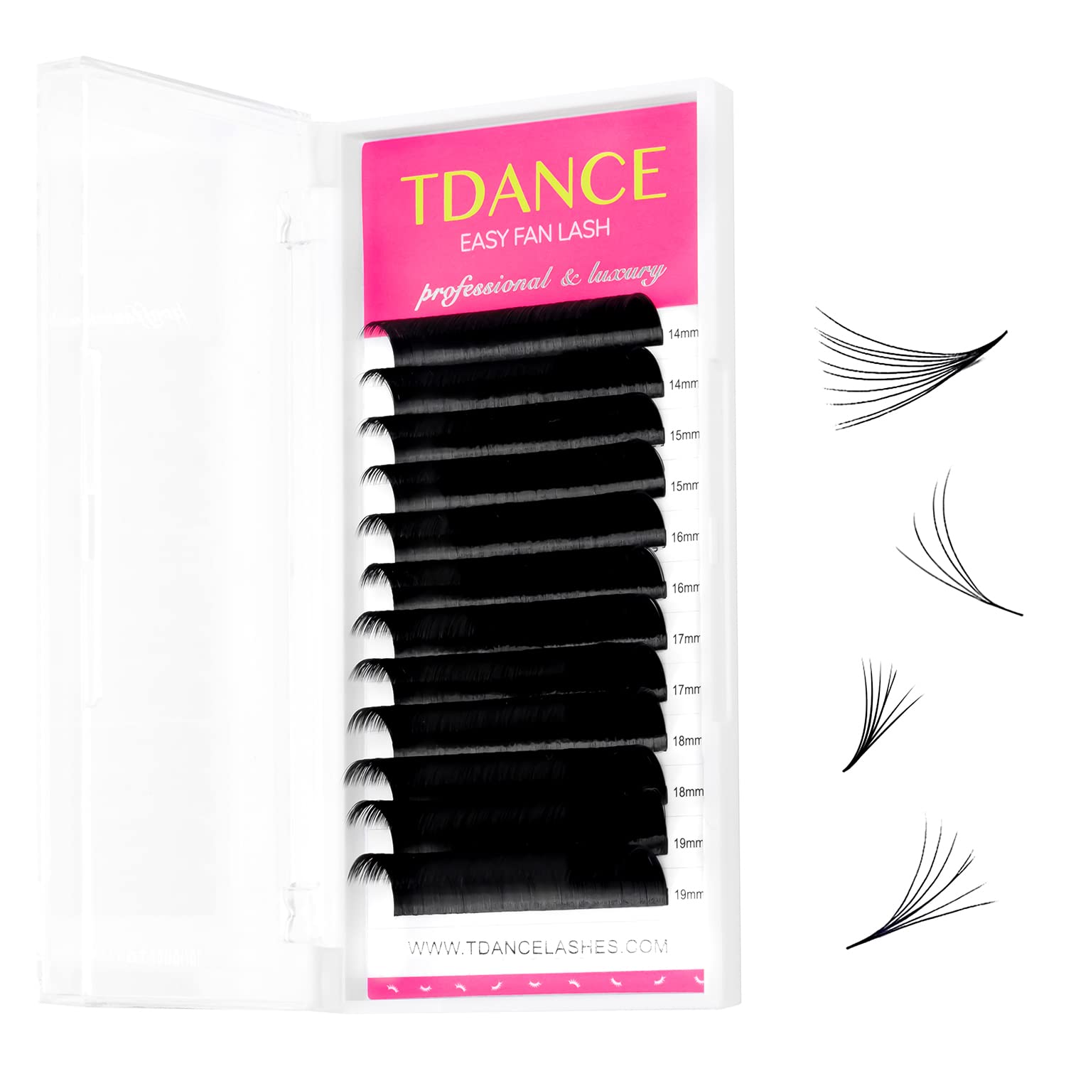 TDANCE Easy Fan Lash Extension Rapid Blooming Volume Eyelash Extensions Thickness 0.07 D Curl Mix 14-19mm Easy Fan Volume Lashes Self Fanning Eyelashes Extension (D-0.07,14-19mm)