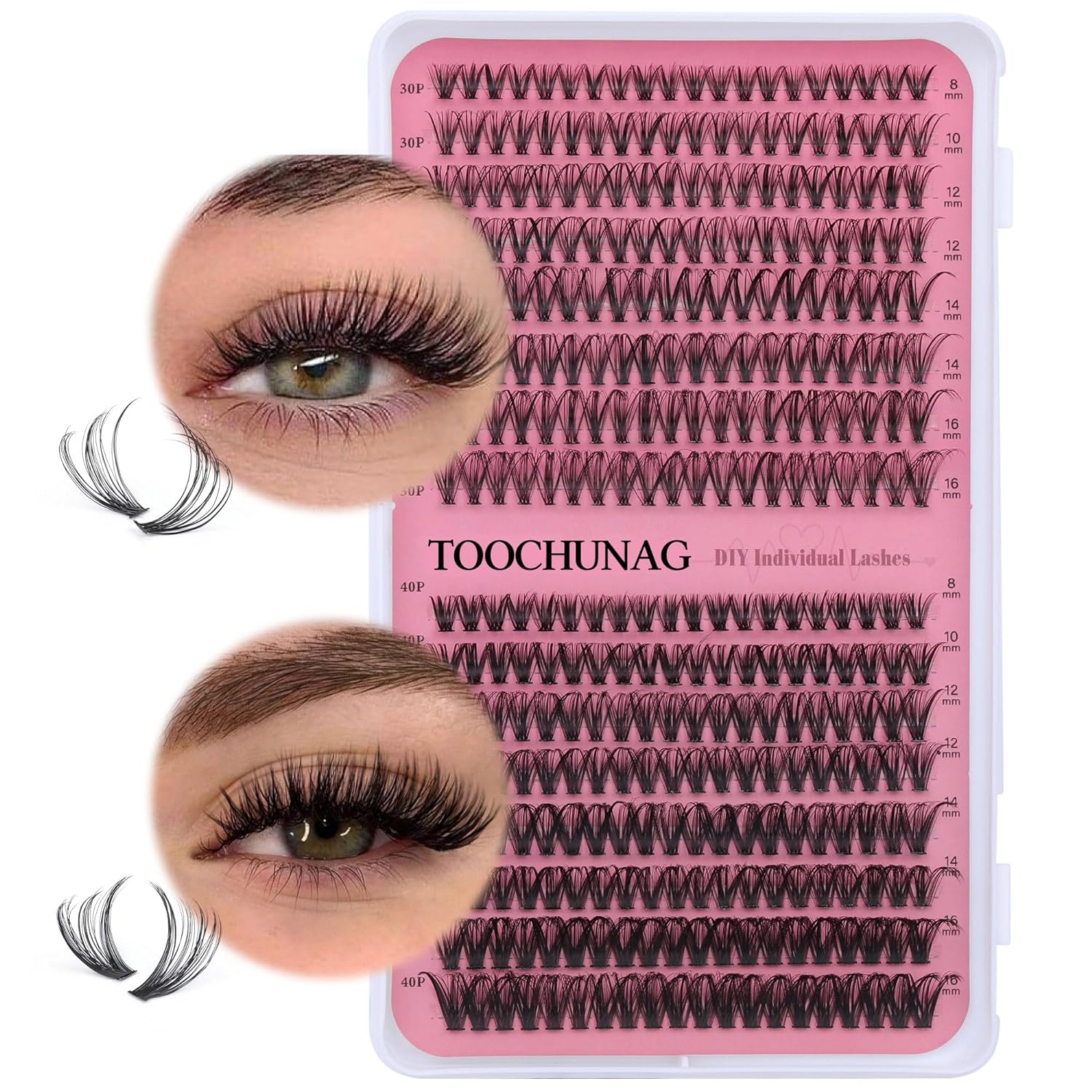 Lash Clusters 30D 40D Individual Lashes 320pcs Cluster Eyelash Extensions 8-16MIX DIY Lash Extension D Curl Wispy False Eyelashes Clusters by TOOCHUNAG