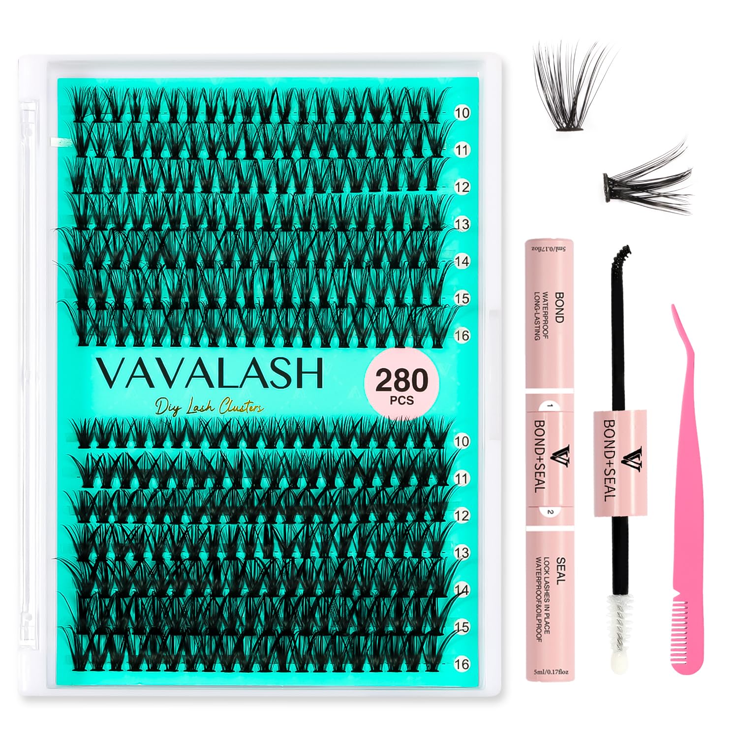 VAVALASH DIY Lash Extension Kit 280 Clusters Individual Lashes Kit 30D 40D 0.07D-10-16mm Lash Clusters, Lash Bond and Seal, Lash Tweezer for DIY Eyelash Extension at HomeKit-30D 40D-0.07D-10-16MIX