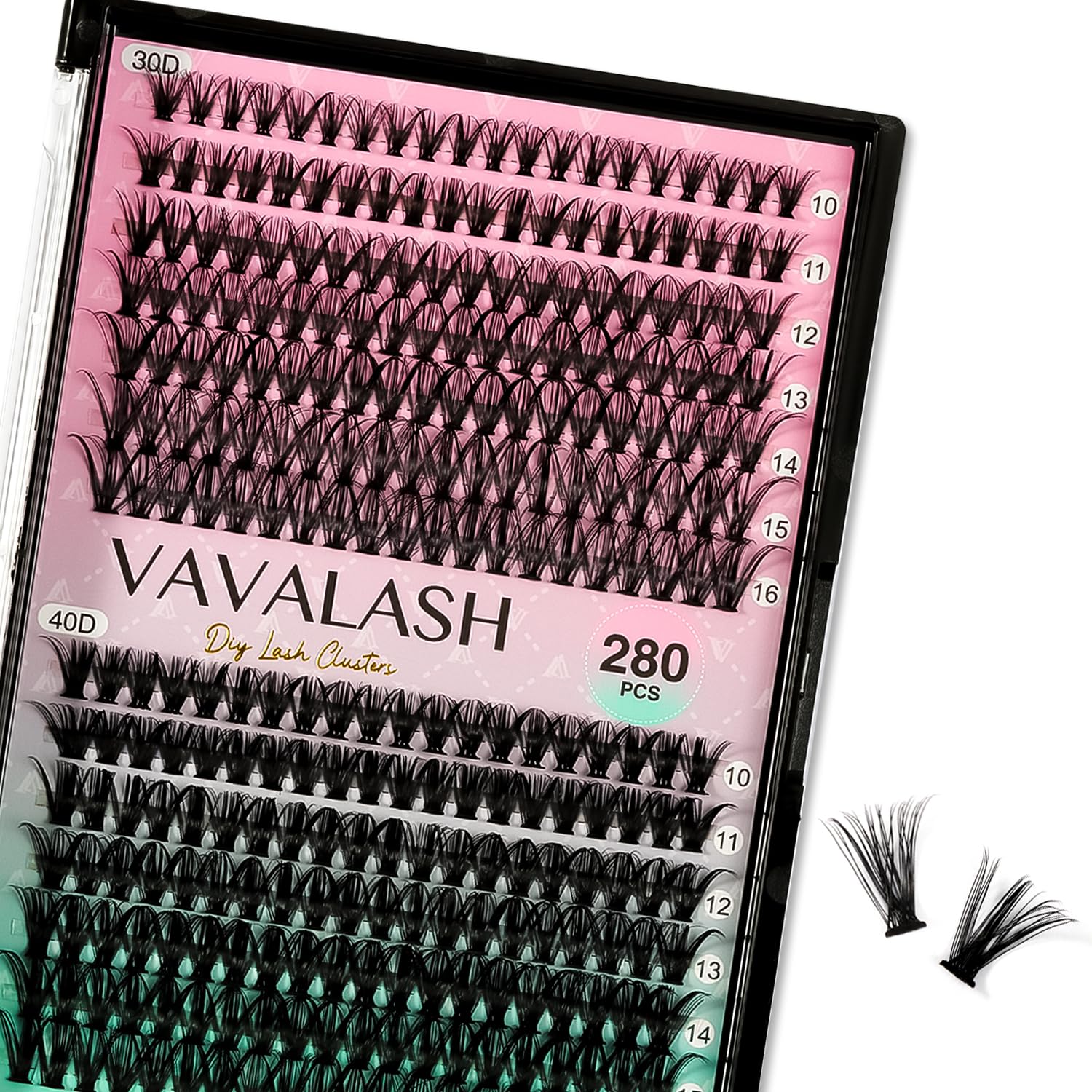 VAVALASH Cluster Lashes 30D 40D-0.07-D-10-16MIX DIY Faux Mink Silk Lash Clusters for Full Eyelash Extensions at Home (30D 40D-0.07-D-10-16mm Mix)