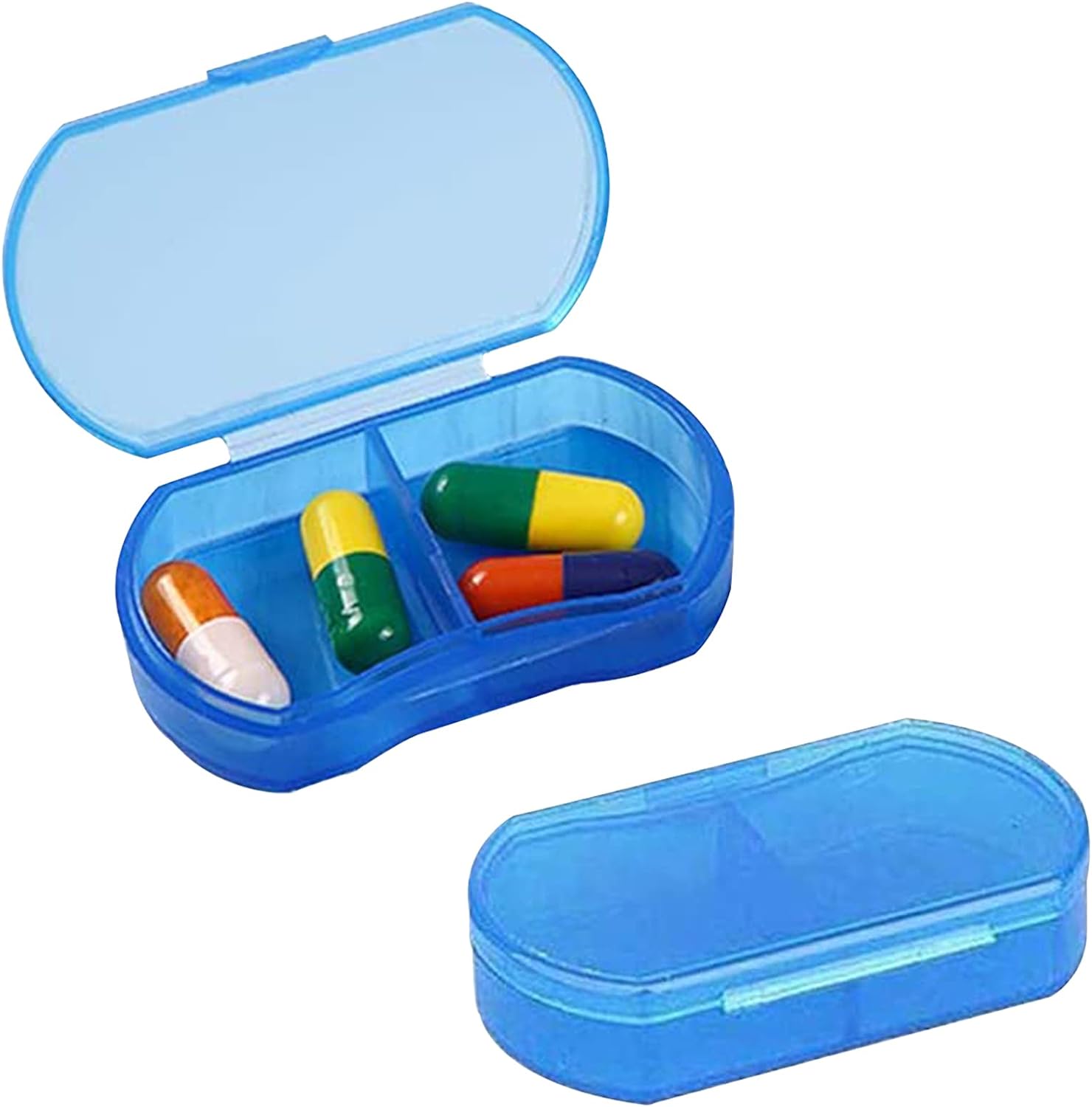 Pill Case for Purse Small Pill Organizer Portable Travel Daily Pill Containers AM & PM Mini Pill Box Vitamin, Fish Oil, Supplement Holder (1 PCS, Blue)