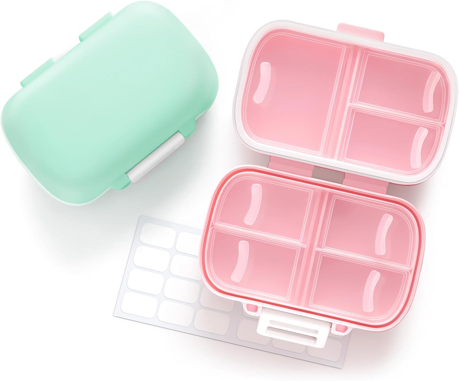 2-Pack Travel Pill Organizer, 7 Compartments Small Pill Box with Enlarged Lids Design for Easy Use, Portable Pill Case for Purse & Pocket, Moisture-proof Medicine Organizer to Hold Vitamins, Fish Oils