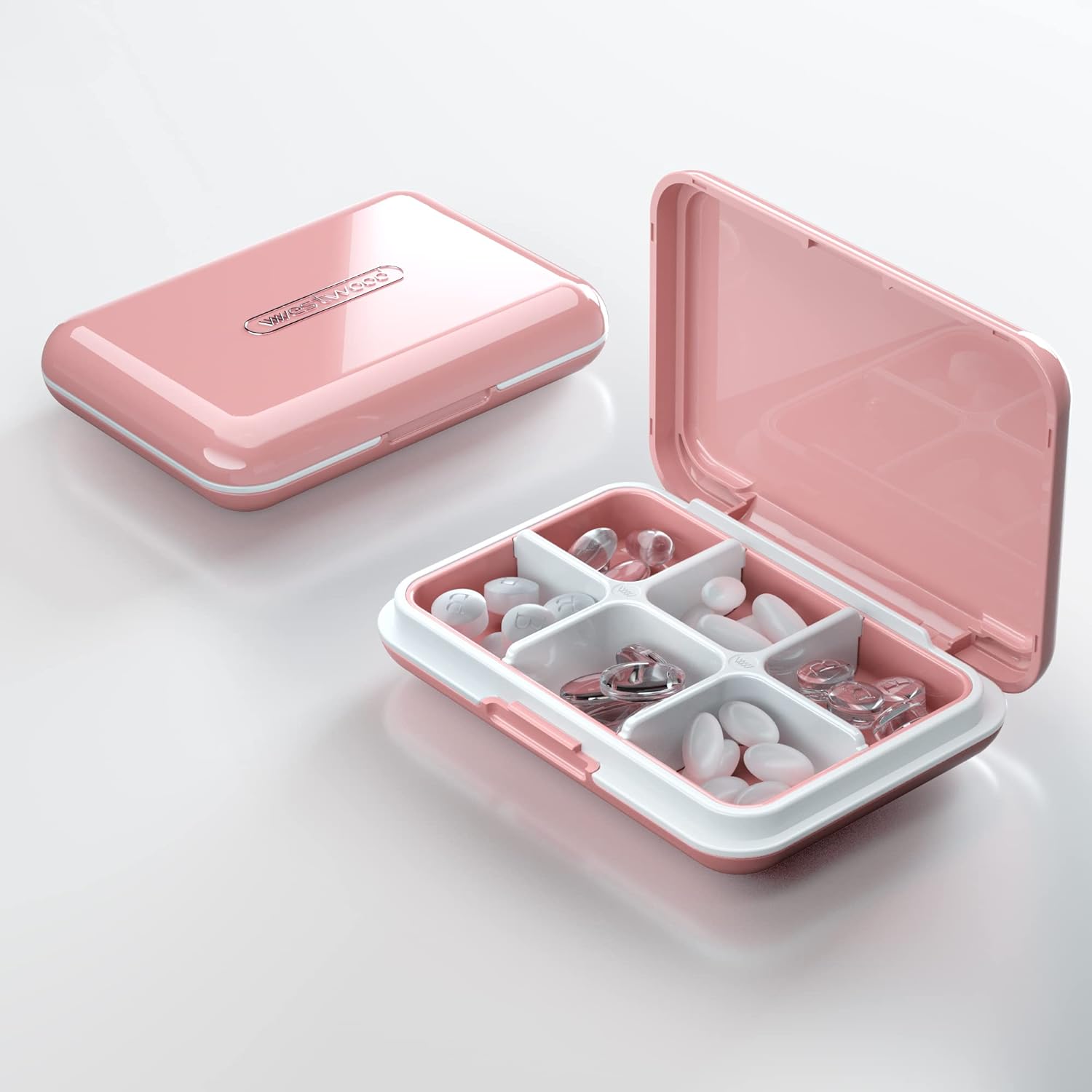 Pill Box Travel, Pill Case Holder - Acedada Portable Pill Container, Supplement Case Pill Holder for Purse, Waterproof Compact Medicine Organizer Box, Pink