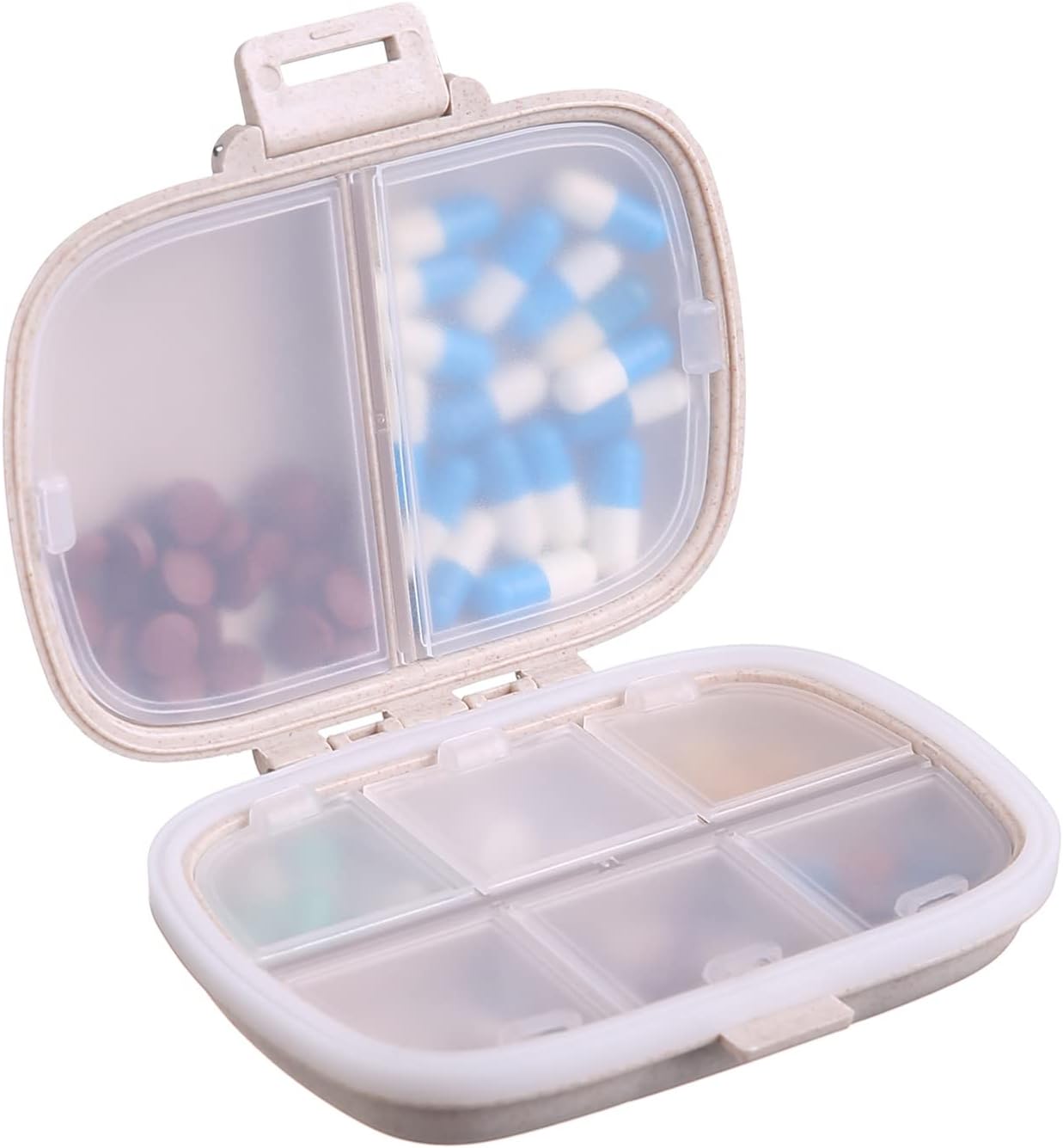 1Pack Daily Pill Organizer Box - Portable Pill Organizer Travel Case, Compact Pill Box and Pill Holder for Pocket Purse- Keep Your Medications Organized On-The-Go (Beige)