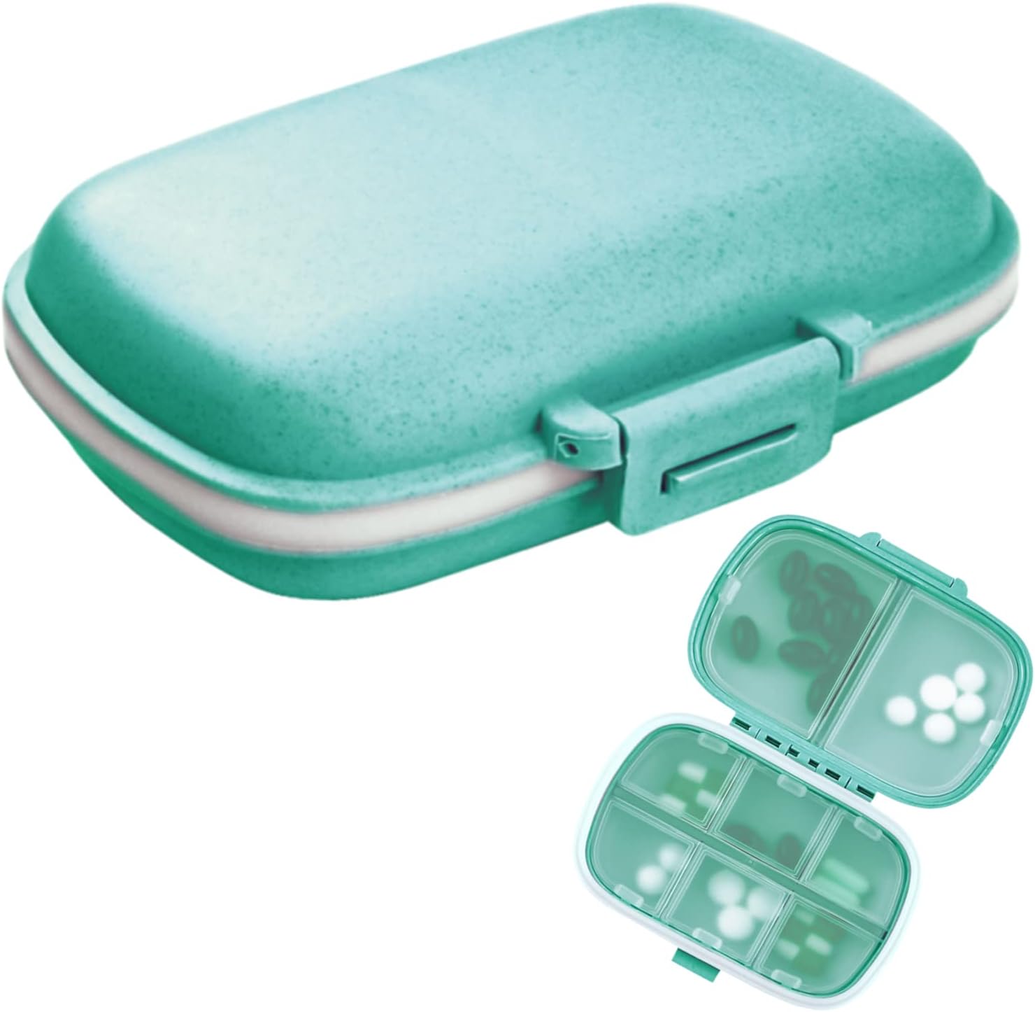 1Pack Travel Pill Organizer, 8 Compartments Portable Pill Case, Small Pill Box for Pocket Purse Portable Medicine Vitamin Container Blue