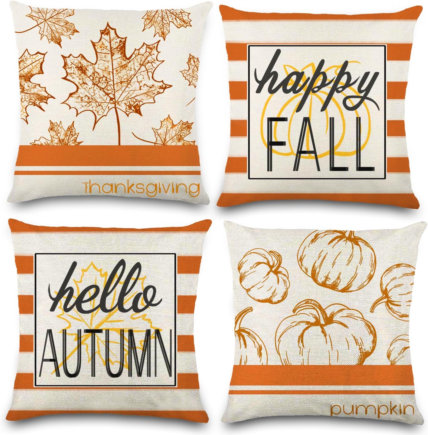 YUJUN 4 Pack Fall Pillow Covers Decoration,18x18in Buffalo Plaid Farmhouse Pumpkin Maple Leaves Thanksgiving Fall Throw Pillows Cushion Case Couch Decor for Autumn Home Outdoor Decorations