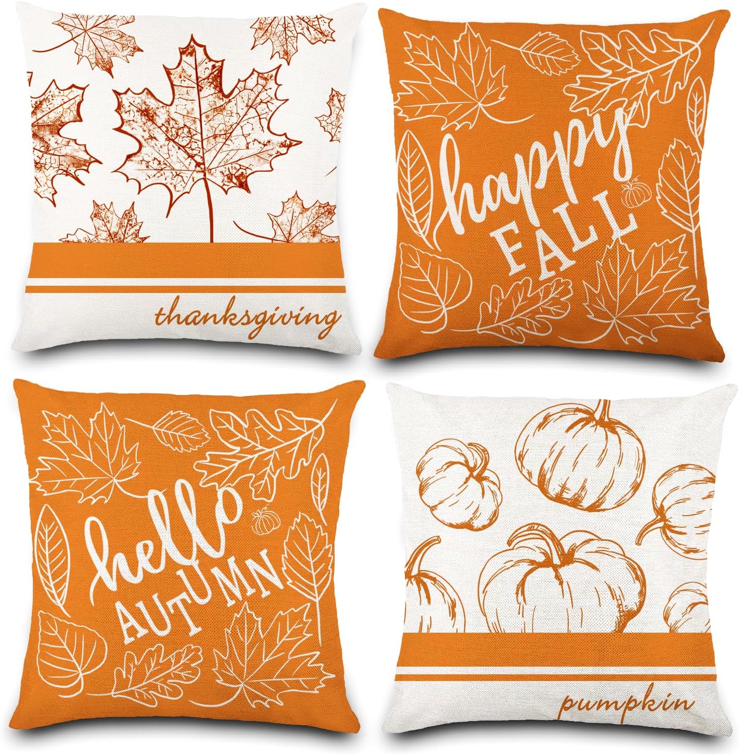 YUJUN 4 Pack Fall Pillow Covers Decoration,18x18in Buffalo Plaid Farmhouse Pumpkin Maple Leaves Thanksgiving Fall Throw Pillows Cushion Case Couch Decor for Autumn Home Outdoor Decorations