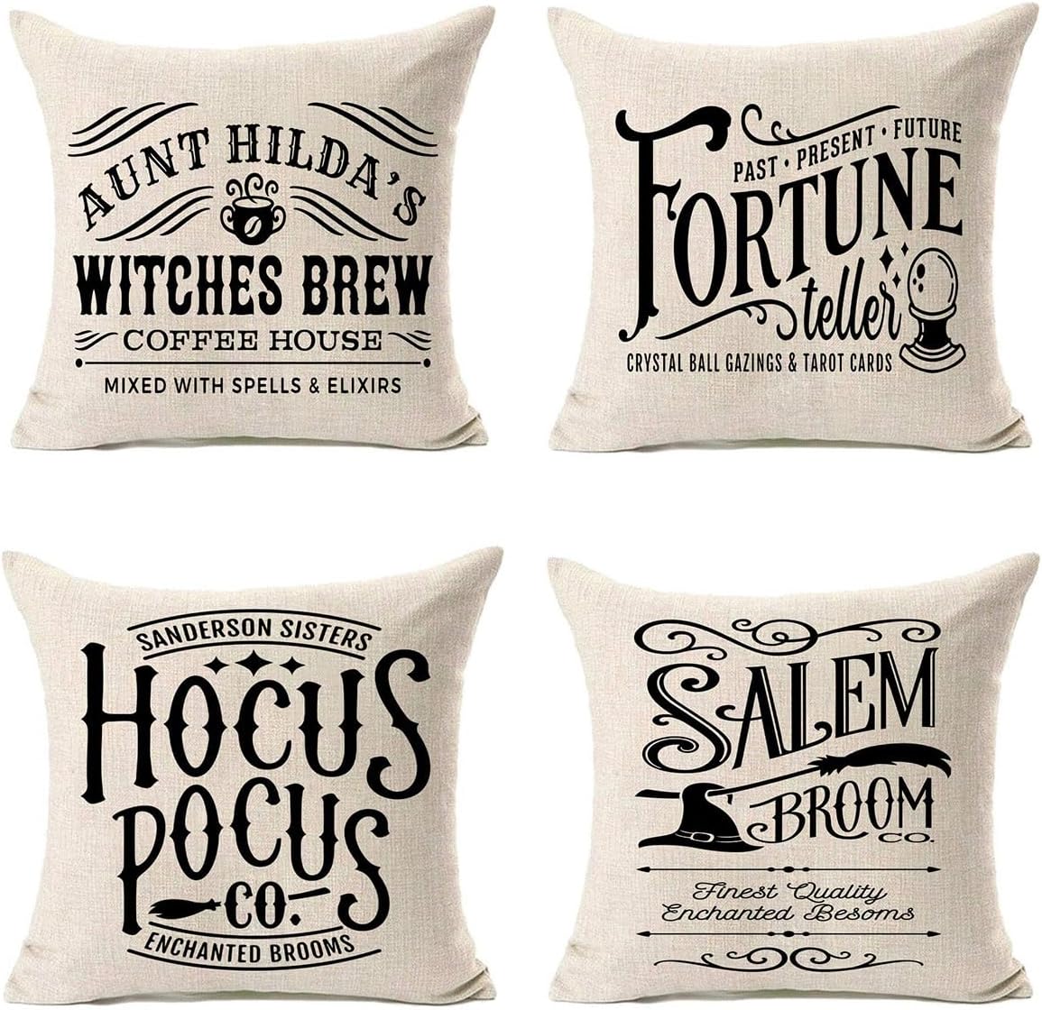 PSDWETS Halloween Decor Pillow Covers 18x18 Set of 4 Halloween Decorations Hocus Pocus Farmhouse Saying Fall Pillow Covers Decorative Cushion Cases for Couch Sofa