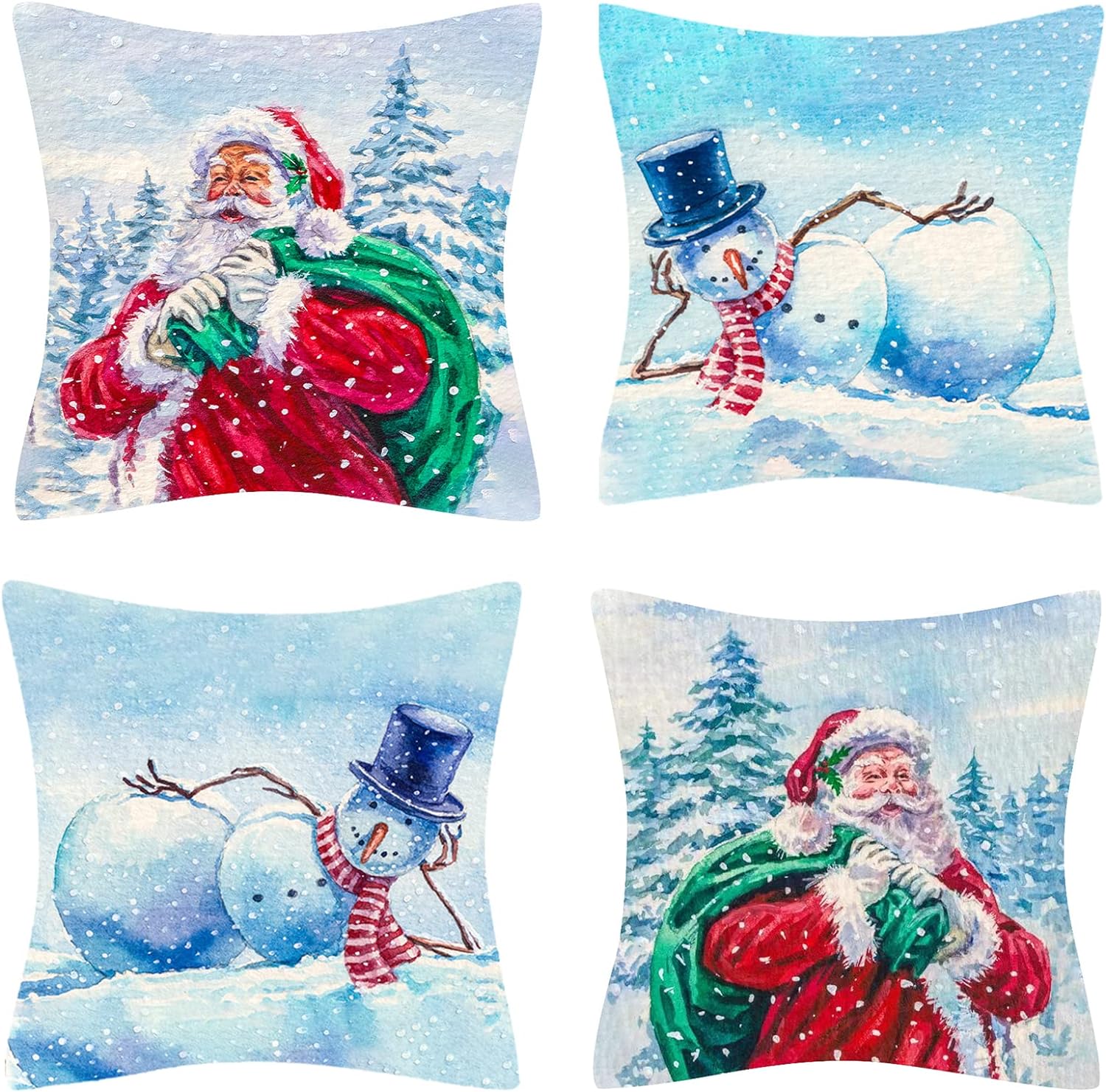 PSDWETS Christmas Decorations Pillow Covers 18x18 Inch Set of 4 Winter Decorations Santa Claus Snowman Christmas Decor Pillow Covers Holiday Throw Cushion Case for Home Couch