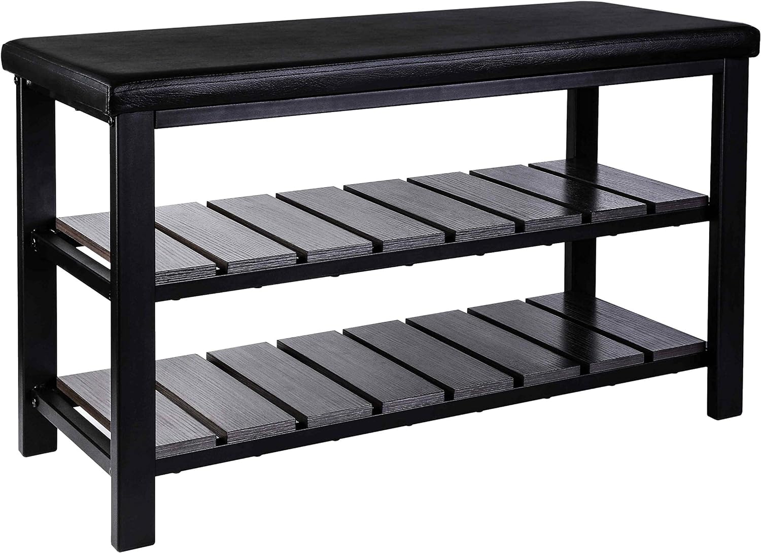 Finnhomy 3-Tier Shoe Rack Bench Cushion. Holds Up to 400 lb Rack, for Entryway, Bedroom, Hallway, Accent Furniturn, Elegant Black Wood