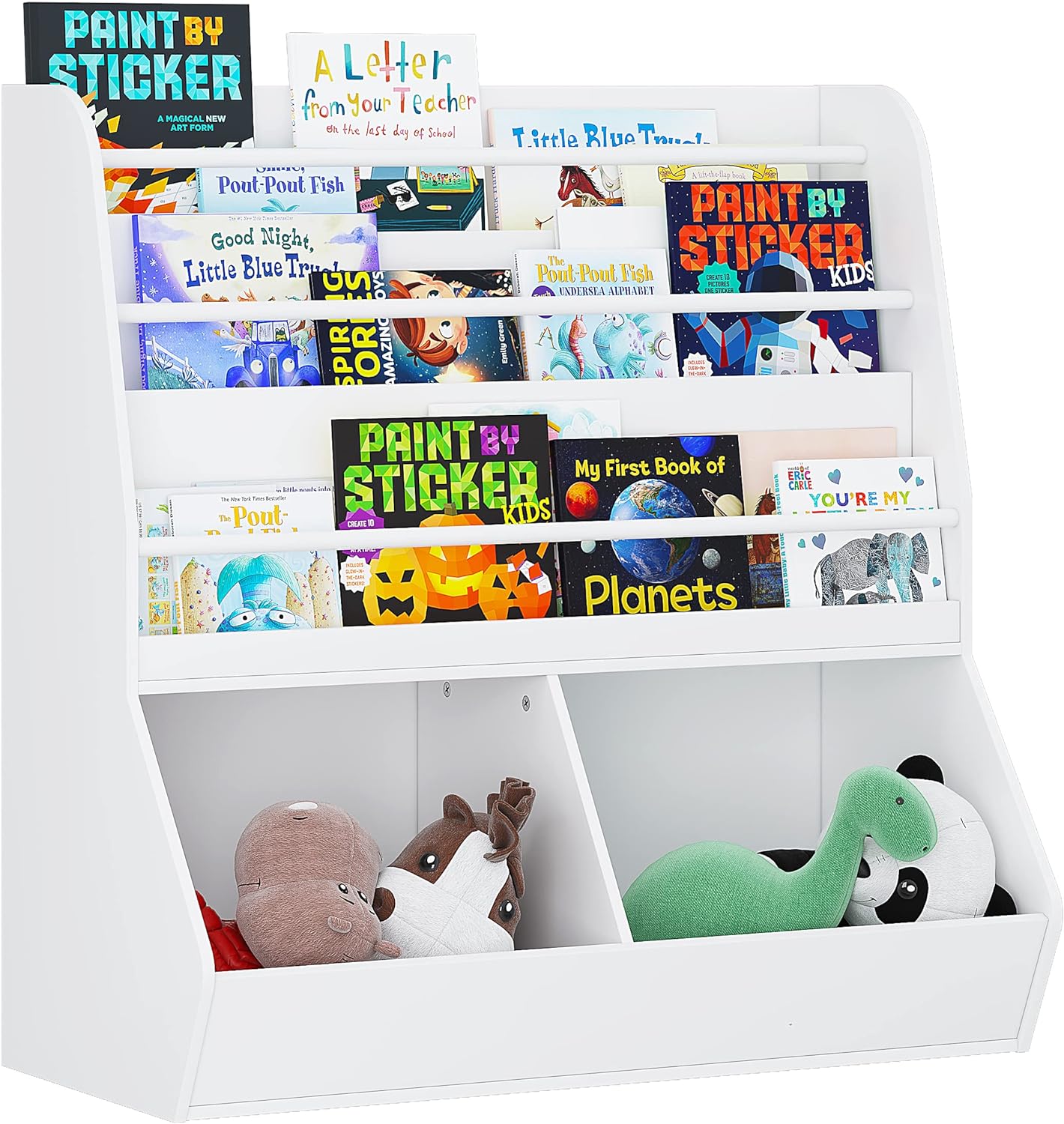 UTEX Kids Bookshelf and Toy Storage Cabinet, Kids Bookcase and Toy Organizer with Cubby, Kids Bookshelves Display Stand, Kids Book Rack for 3 Age+, White