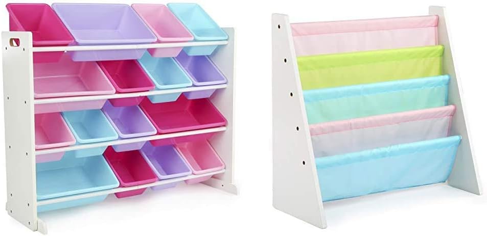 Humble Crew Toy Organizer (16 Bins) and Book Rack Storage Bookshelf (Pastel Collection)