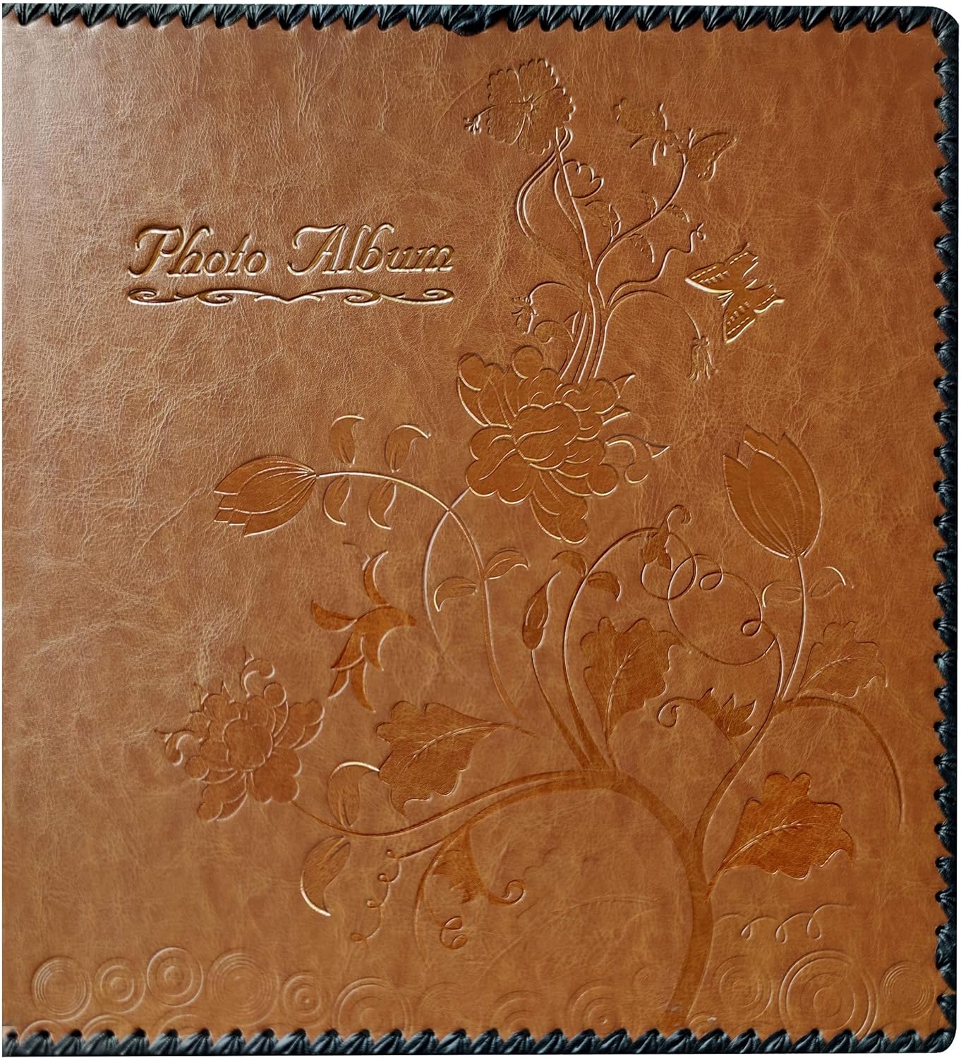 Photo Album Book, Family Album, Leather Cover, Holds 3x5, 4x6, 5x7, 6x8, 8x10 Photos (Brown, Large)