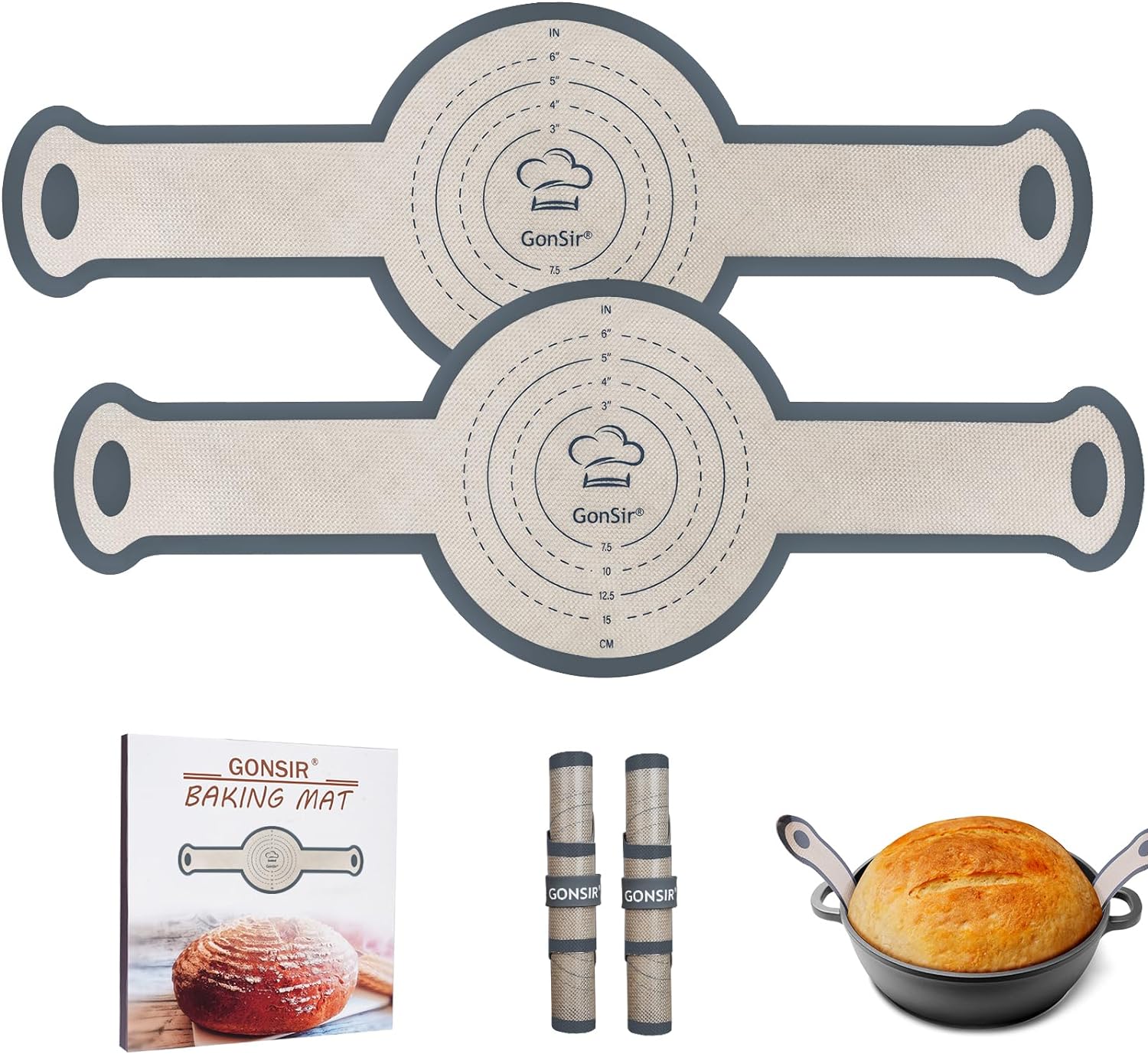 Sourdough Silicone Bread Sling, 2PCS Non-Stick & Easy Clean Dutch Oven Baking Mat with Upgraded Longer Handles, Baking Mat to Transfer Sour Dough Easily, Reusable Bread Mat Set with Storage Bands