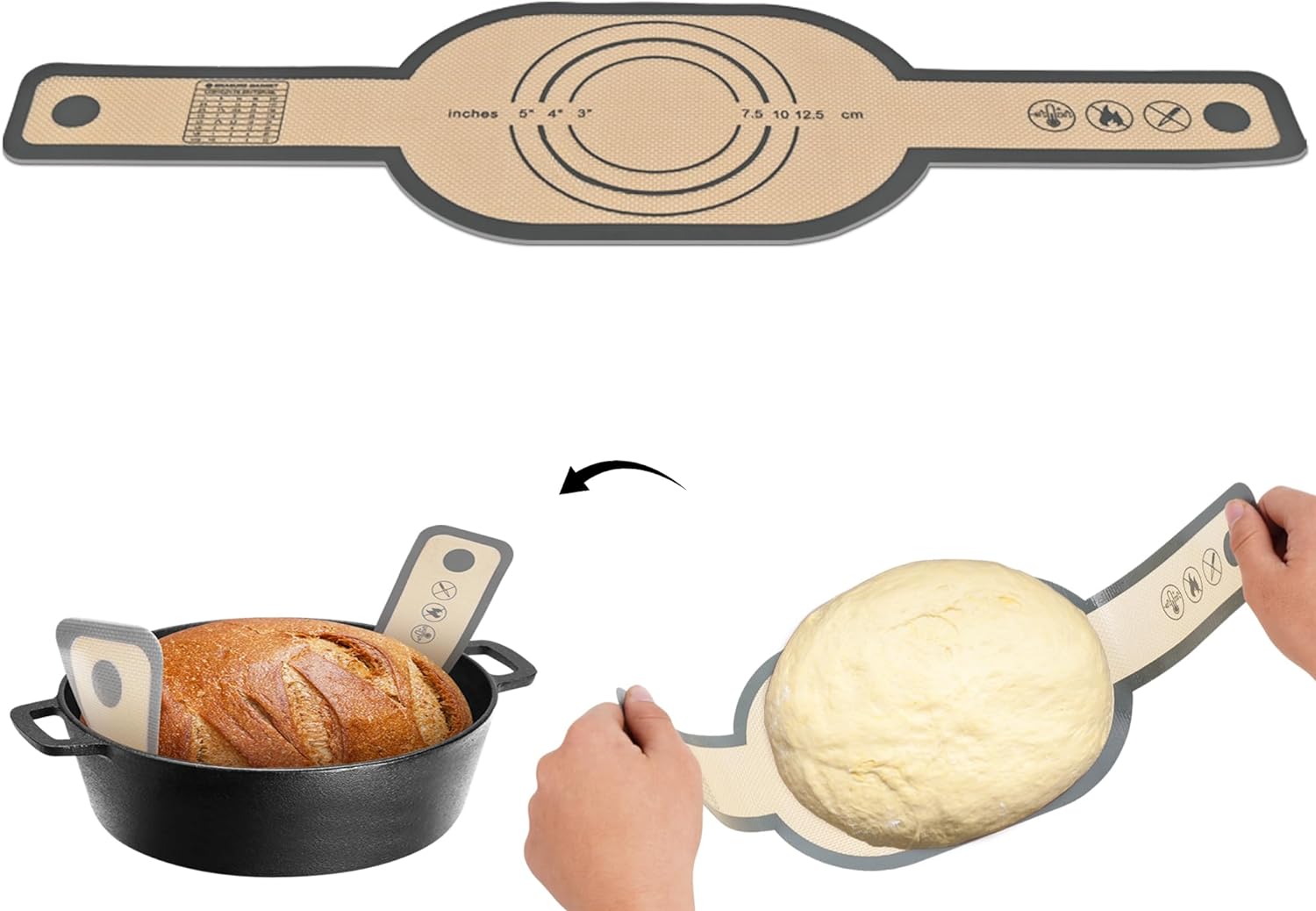 Premium Silicone Bread Sling - 9 Inch Non-Stick & Heat Resistant Dutch Oven Liners With Long Handles - Reusable Bread Mat For Sourdough Bread Baking Supplies Tools For Transferring Dough