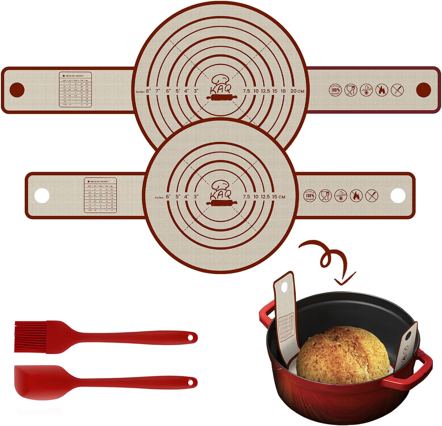 Bread Sling Silicone Baking Mat: Reusable Sourdough Liners for Dutch Oven with Long Helper Handles