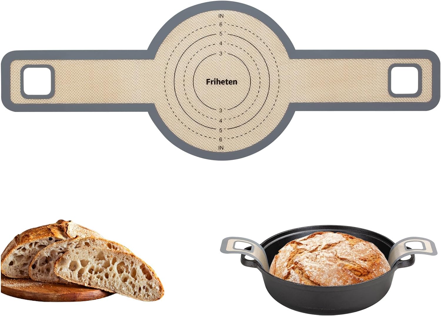 Sourdough Silicone Bread Sling - Non-Stick & Easy Clean Silicone Bread Mat for Dutch Oven. Reusable With Extra Long Handles Silicone Bread baking Supplies tools accessories (Gray, 1)