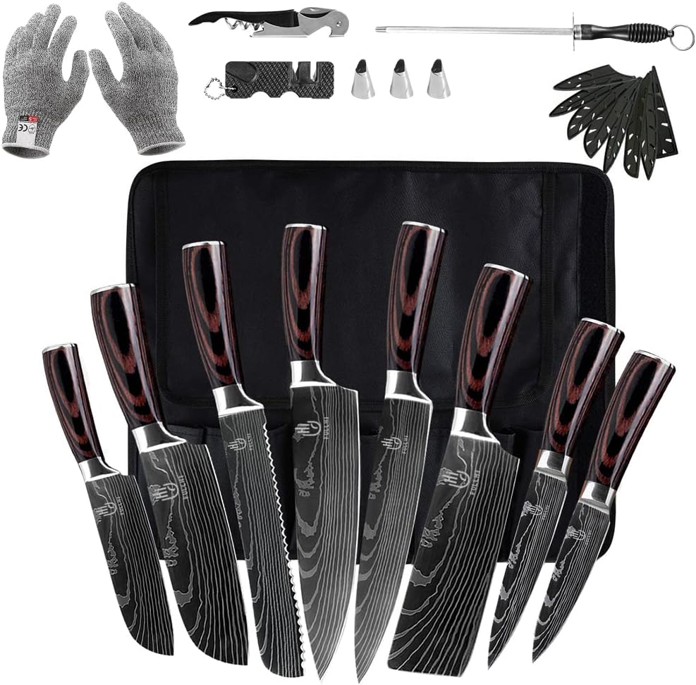 FULLHI Knife Set, 14pcs Japanese Knife Set, Premium German Stainless Steel Kitchen Knife Set