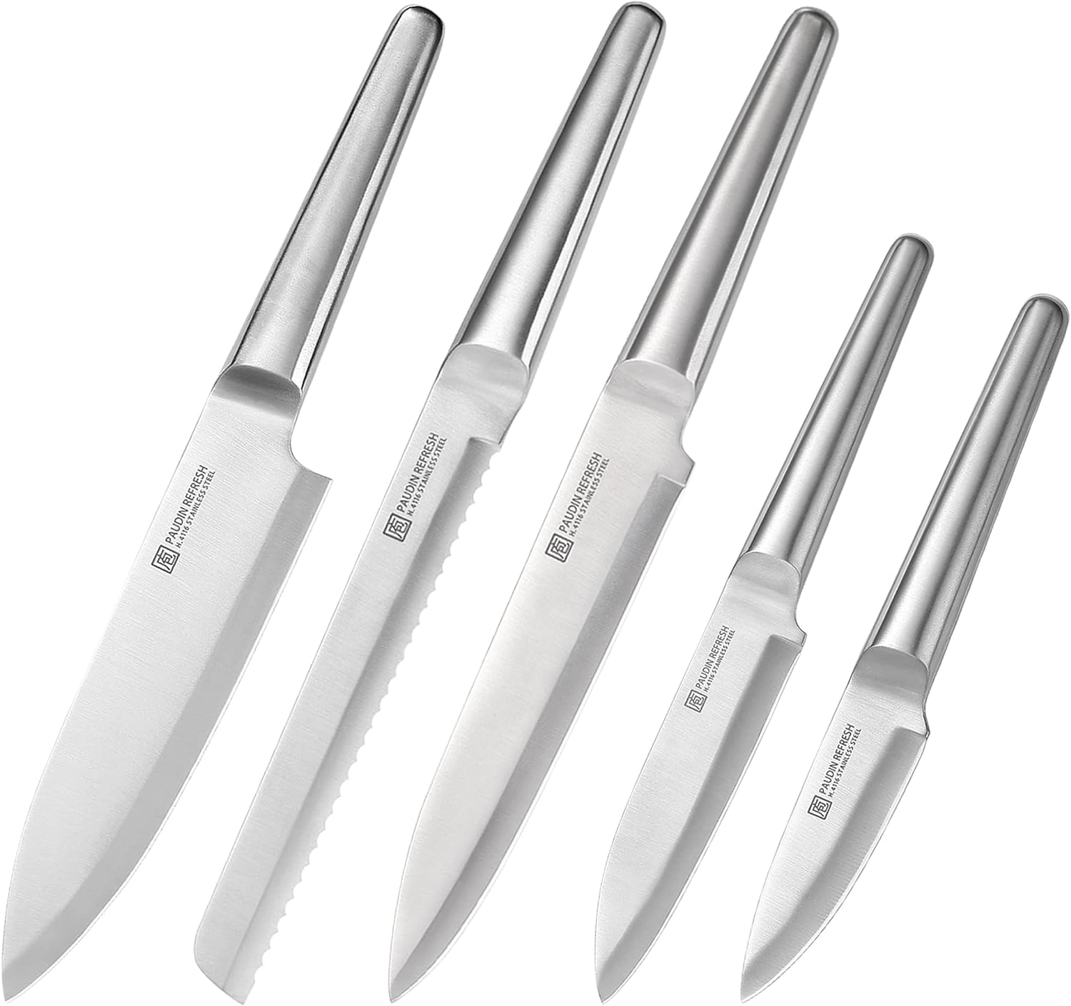 PAUDIN Knife Set, Ultra Sharp 5 Pieces Kitchen Knife Set, Professional Kitchen Knives with Ergonomic Handle, High Carbon German Stainless Steel Chefs Knife Set for Family & Restaurant