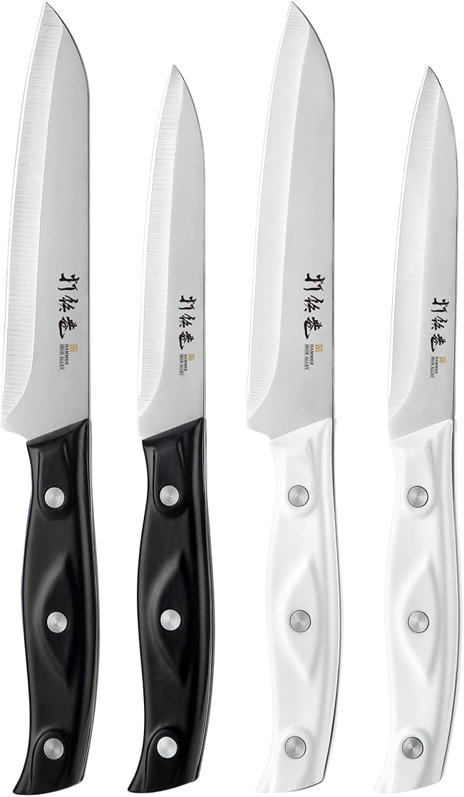 HAMMER IRON ALLEY 4PCS Paring Knife - 4/4.5 inch Fruit and Vegetable Paring Knives - Ultra Sharp Kitchen Knife - Peeling Knives - German Stainless Steel-ABS Handle