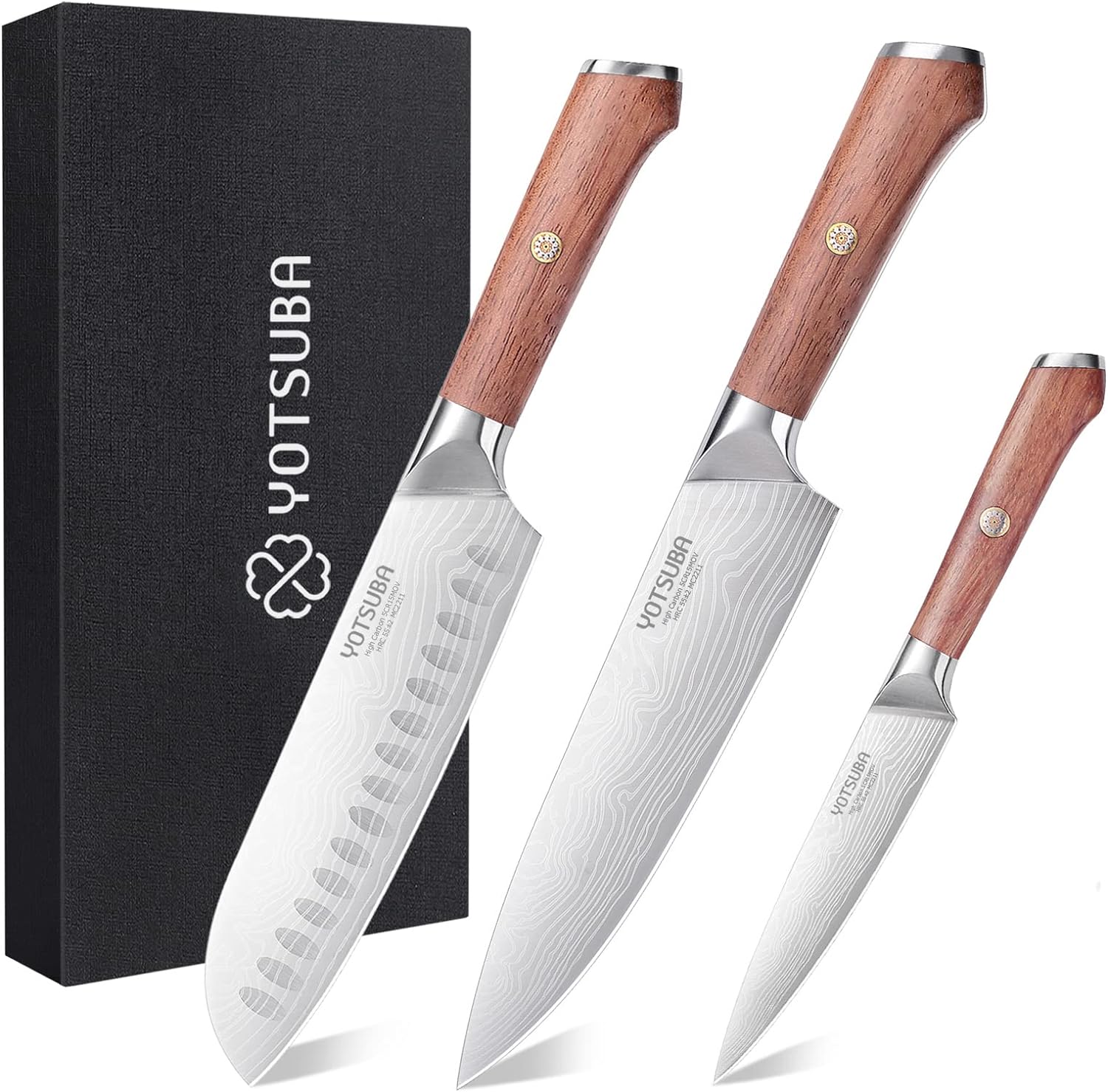 Kitchen Knife Set, Chef Knife Set, Sharp High Carbon Stainless Steel Forged Blade Kitchen Knives Set with Ergonomic Rosewood Handle, Natural Wood