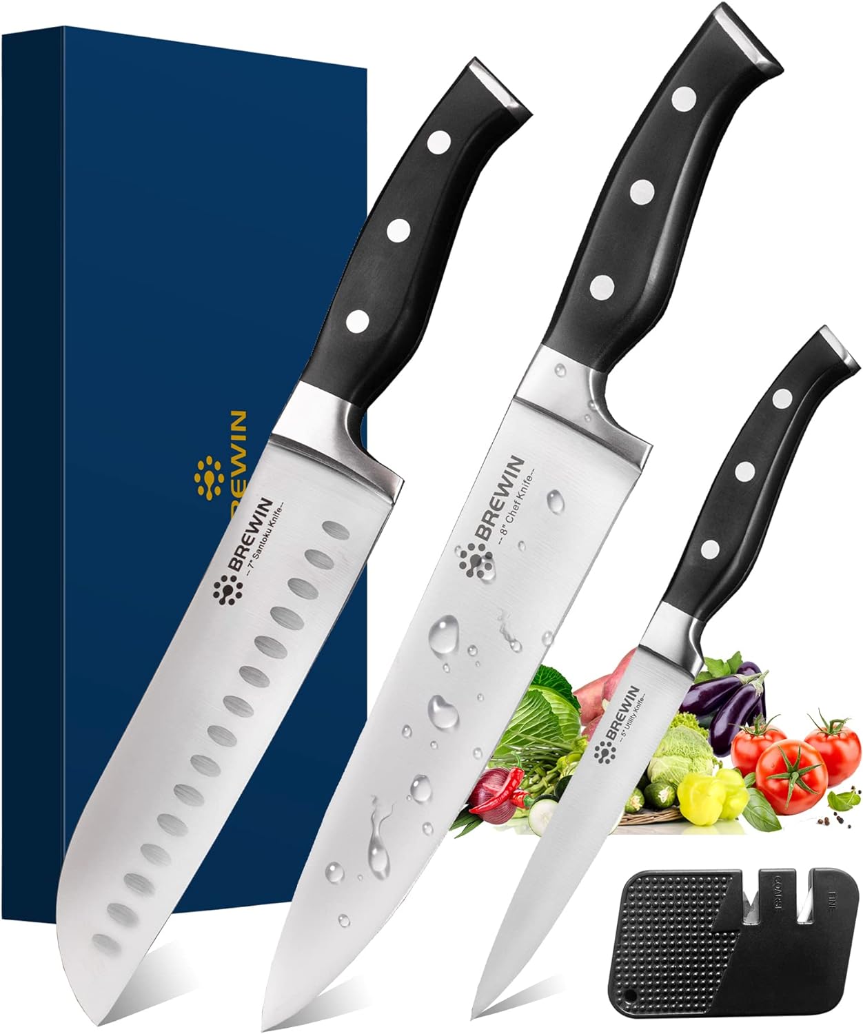 Professional Kitchen Knives, 3PC Chef Knife Set Sharp Knives Carving Sets for Kitchen High Carbon Stainless Steel, Japanese Cooking Knife with Gift Box