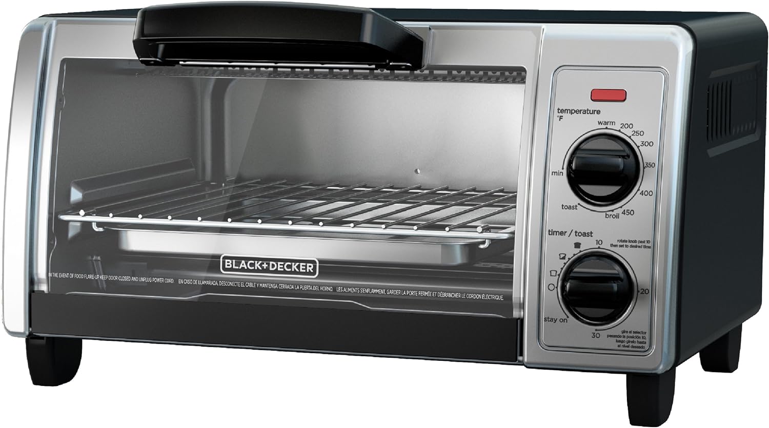 BLACK+DECKER 4-Slice Toaster Oven with Easy Controls, Stainless Steel, TO1705SB,Medium