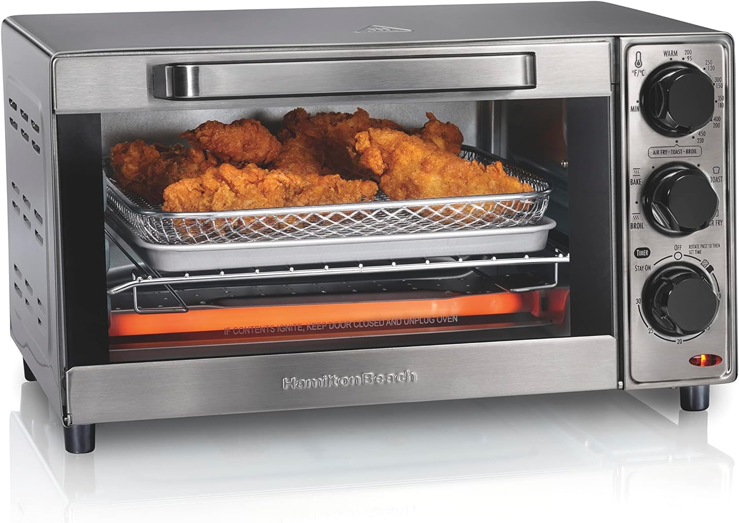 Hamilton Beach Sure-Crisp Toaster Oven Air Fryer Combo, Fits 9 Pizza, 4 Slice Capacity, Powerful Circulation, Auto Shutoff, Stainless Steel (31403)