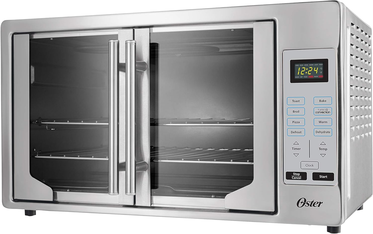 Oster Convection Oven, 8-in-1 Countertop Toaster Oven, XL Fits 2 16 Pizzas, Stainless Steel French Door