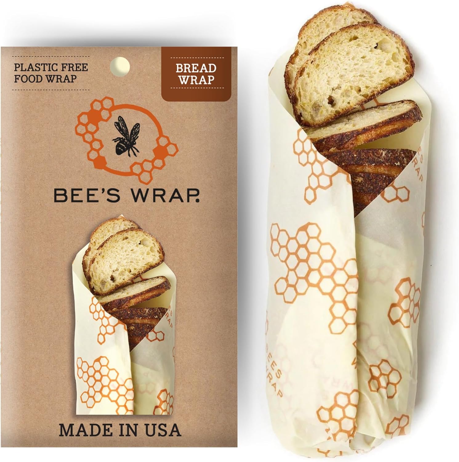 Bee' Wrap Reusable Beeswax Food Wraps Made in the USA, Eco Friendly Beeswax Food Wrap, Sustainable Food Storage Containers, Organic Cotton Food Wrap, XL Bread Wrap for Homemade Bread, Honeycomb Print