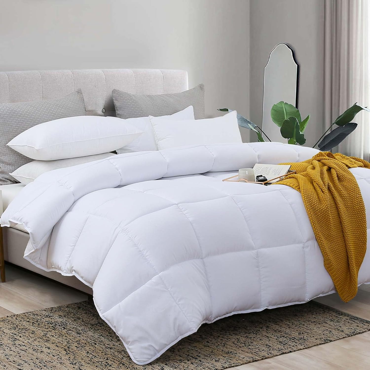 L LOVSOUL White Comforter King Size Duvet Insert,All Season Down Alternative Comforter Duvet Insert King,Bedding Comforter with Corner Tabs