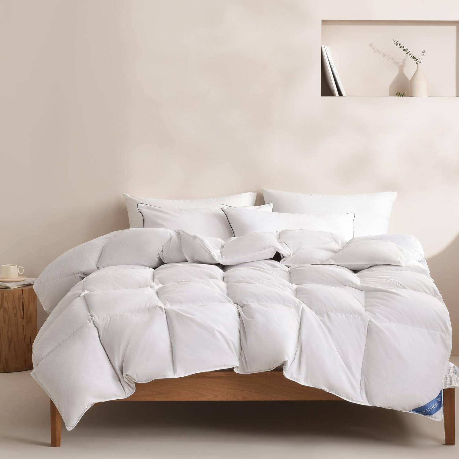 Feather Down Comforter King Size Ultra Soft Premium Down Duvet Insert, All Season Medium Warmth 106x90 Inches White Hotel Bedding Comforter with 8 Corner Tabs