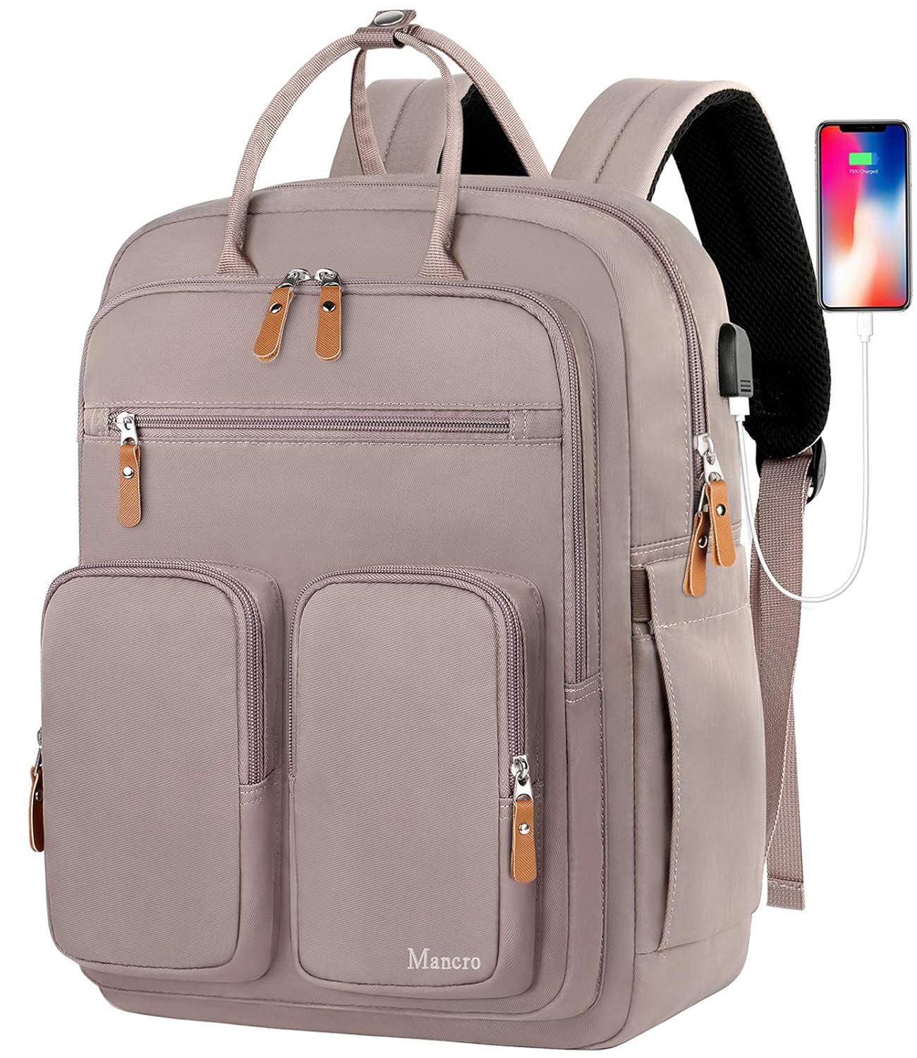 Mancro Diaper Bag Backpack, Baby Bags for Mom and Dad Maternity Diaper Bag for girls, Large Capacity Waterproof Bag with USB Charging Port, Insulated Pockets, Stroller Straps, Grey