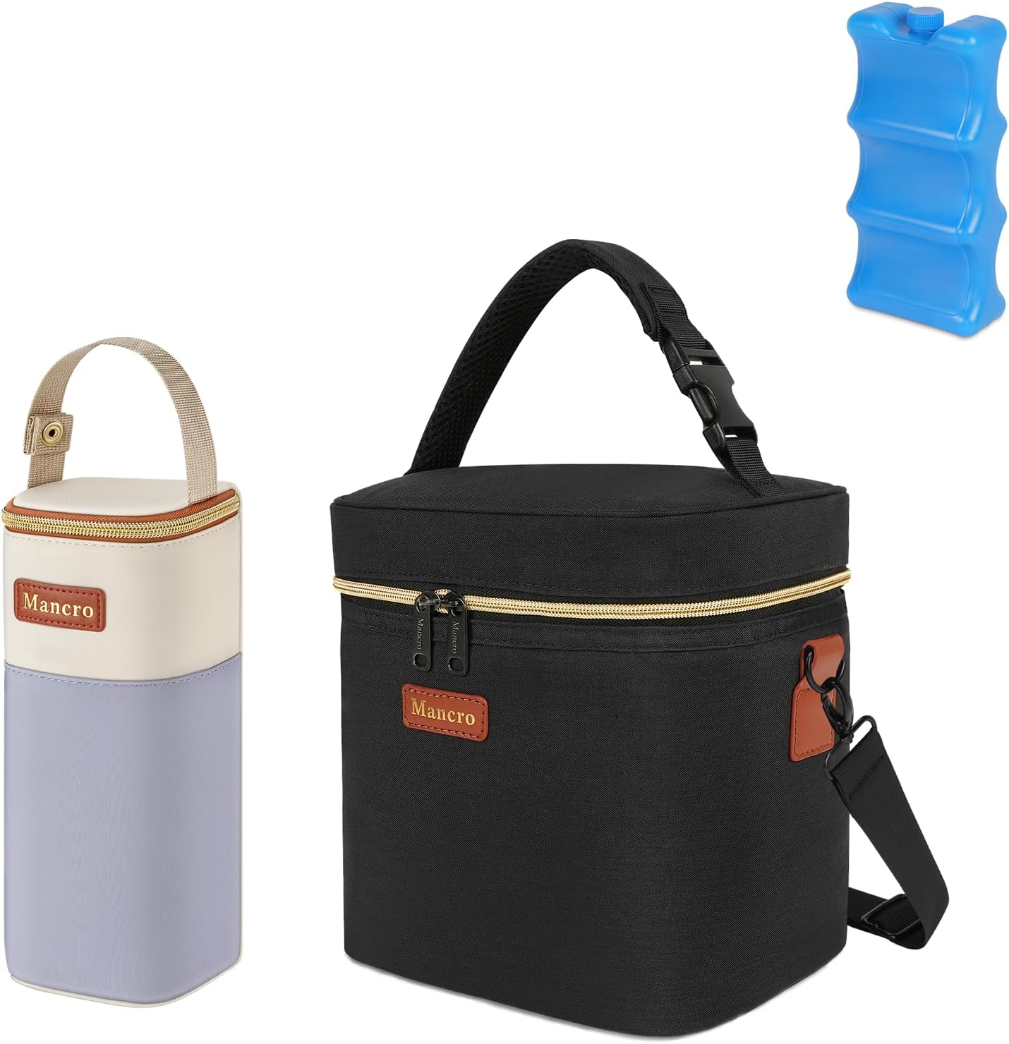 Mancro Breastmilk Cooler Bag with Ice Pack, Paired with a Insulated Baby Bottle Cooler Bag, Breast Milk Cooler Travel Bag Set for Nursing Mom Daycare