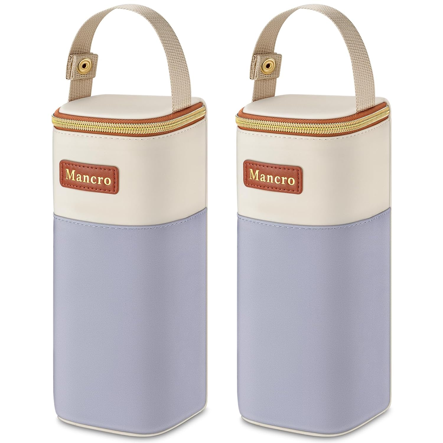 Mancro 2pack Insulated Baby Bottle Bags, Fits Baby Bottles up to 12 Oz Breastmilk Cooler Bag with Button Handle, Portable Baby Bottle Cooler Bag for Nursing Mom Daycare, Beige