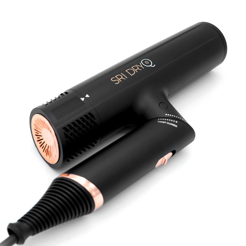 Skin Research Institute DryQ Smart Hair Dryer - Super Lightweight, Foldable - Powerful, Quiet Motor - Infrared and Ionic Technology - 3 Magnetic Attachments - Heat Control with Locking Switch