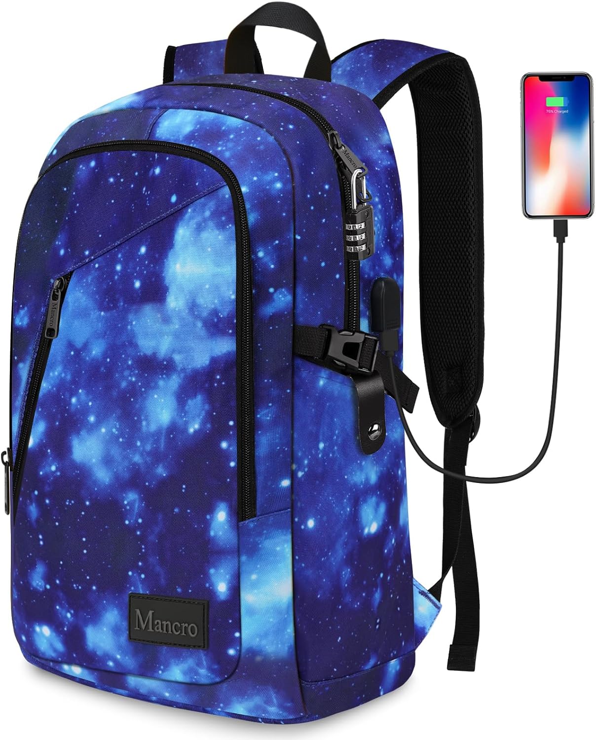 Mancro Laptop Backpack, Galaxy Color, Unisex, Durable & Lightweight, USB Port Design, Organized Pocket, Comfy & Sturdy